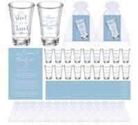 SiliFine 50 Set Wedding Favors for Guests Bulk 1.5oz Acrylic Take a Shot We Tied the Knot Shot Glasses with Thank You Cards Organza Bags for Guest Souvenirs Wedding Bridal Shower Gift(Blue,Classic)