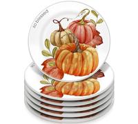 SiliFine 6 Pcs 6 Inch Fall Plates Thanksgiving Salad Plates Ceramic Dessert Plates Fall Leaves Dishes Pumpkins Platter Autumn Harvest Plates Appetizer for Thanksgiving Dinner Decoration(Pumpkin)