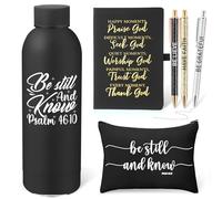 SiliFine 6 Pcs Christian Religious Gifts for Women Faith Includes Water Bottle Cosmetic Bag Notebook Ballpoint Pen Birthday Inspirational Gifts for Women Mom Her Wife Girlfriend Sister, Black