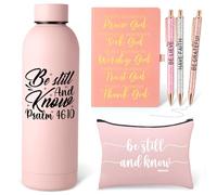 SiliFine 6 Pcs Christian Religious Gifts for Women Faith Includes Water Bottle Cosmetic Bag Notebook Ballpoint Pen Birthday Inspirational Gifts for Women Mom Her Wife Girlfriend Sister, Pink