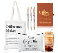 SiliFine 7 Pcs Employee Appreciation Gift for Women Difference Maker Work Gifts Glass Cup Journal Canvas Makeup Bag Ballpoint, White