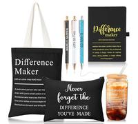 SiliFine 7 Pcs Employee Appreciation Gift for Women Difference Maker Work Gifts Glass Cup Journal Canvas Makeup Bag Ballpoint, Black