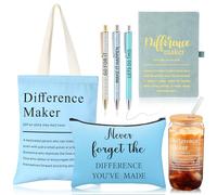 SiliFine 7 Pcs Employee Appreciation Gift for Women Difference Maker Work Gifts Glass Cup Journal Canvas Makeup Bag Ballpoint(Blue)