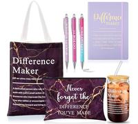 SiliFine 7 Pcs Employee Appreciation Gift for Women Difference Maker Work Gifts Glass Cup Journal Canvas Makeup Bag Ballpoint(Purple)