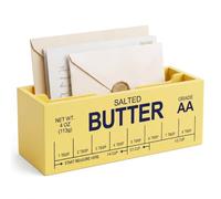 SiliFine Butter Mail Organizer Wooden Mail Holder with 2 Slots, Bill File Organizer for Wall Table Countertop Office Supplies Envelope Holder for Home Decor Butter Lover Gifts Notes and Postcard Bin