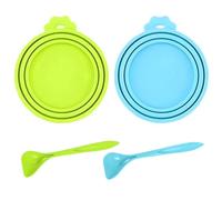 Siliget 2Pack Can Lids for Tins with Spoon, Universal Size Silicone Tin Can Covers Lids for Dog and Cat Food, BPA Free Fit 3 Standard Size Can Tops - Blue, Green