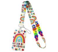 Siliget Autism Lanyard with Card Holder, Hidden Disability ID Card Holders, Autism Awareness Rainbow Lanyard for Kids Teens Adults