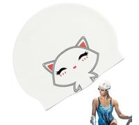 Silikon Badekappe Für Langes Haar - Wasserdichte Schwimmkappe Mit Süßem Katzen-Motiv Für Damen & Kinder | Elastische Bademütze Für Pool & Meer | Weiches Silikon, Cartoon-Design, Schwarz/Weiß