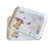SILILUN Large Floral Melamine Serving Trays 2 Pack Rectangle Food Platter | Stackable, Reusable, Raised Edge, Rectangular, Easy Clean,For Gift, Party, Decor, Home, Restaurant Use,Household Dining