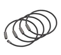 Silipac Large Key Ring Cable Wire Car Keychains Keyrings Loop Heavy Duty Tag Keepers Tough Binding Carabiner Rings Holder Stainless Steel Durable Organize (4pcs 2mm 6,3", Asphalt)