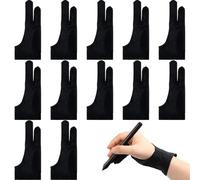 Silipull 12 Pcs Drawing Glove Artist Glove for Drawing Tablet Two Fingers for Left Right Hand Digital Art Stylus for Paper Sketching,Ipad,Monitor Painting, Black, Medium