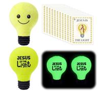 Silipull 12 Pcs Glow in the Dark Jesus is the Light Stuffed Lightbulbs | 5.31'' Lightbulbs Stuffed Plush, Religious Christian Bible Verse Plush Gift, Sunday School Birthday Party Gift Church Events