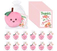 Silipull 12 Pcs Peach Stuffed Plush with Thanks You Are a Peach Card 3.5 Inch Cute Fruit Stuffed Plush for Party Soft Smiling Fruit Plushies for Holiday Party Gift