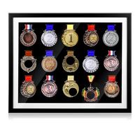Silipull 15 Medals Display Case Shadow Box Frame 21.65 x 13.39 Inch Large 3D Medal Display for Runners Marathon Triathlon Soccer Gymnastics All Sports Medals