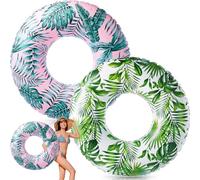 Silipull 2 Pcs Large Adult Float Tube 47.24 Inches Hawaii Inflatable Pool Ring Floats Single Sided Tropical Leaves Inflatable Pool Tube Rings Swimming Ring for Adults Summer Beach(Green,Pink)