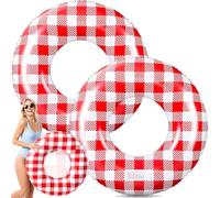Silipull 2 Pcs Large Adult Inflatable Pool Float Tube 48 Inch Red White Gingham Checkered Jumbo Swim Ring Giant Inflatable Float Tube Swimming Ring for Summer Beach Adults Pool Party Supplies