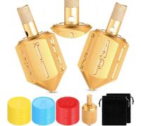 Silipull 2 Pirinola Toma Todo Set Put and Take Spinner Dice Game with Bags & Digital Chips 6 Sided Aluminum Alloy Rotary Hexagon Top Desktop Dice for Cinco De Mayo Mexican Fiesta Ante up Game