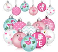 Silipull 24 Pcs Flamingo Christmas Ornaments Christmas Tree Decorations Tropical Palm Flamingo Hanging Decoration Pink White Blue Ball Ornament Dotted Stripe Flamingo Decoration for Small Tree Home