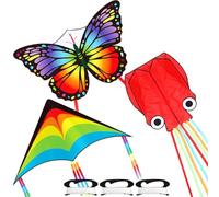 Silipull 3 Pack Large Flying Animal Kites for Adults with Reel and String Butterfly Octopus Rainbow Color Kites for Beach Outdoor Park Game Activities