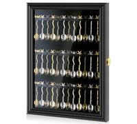 Silipull 36 Souvenir Tea Spoon Display Case Wall Mount Wooden Case Cabinet W/98% UV Acrylic Door Lockable Storage Display Box for Teaspoon Collection(Black)