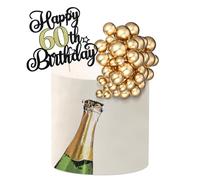 Silipull 38 Pcs 60th Birthday Cake Topper and Gold Balls Set 6.1 x 5 Inch Happy 60th Birthday Decorations for Men Anniversary Party Supplies Gift Plugin