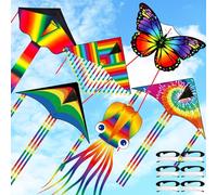 Silipull 6 Pack Large Flying Animal Kites for Adults with Reel and String Butterfly Octopus Various Kites for Beach Outdoor Game Activities