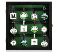 Silipull Golf Bag Tag Collection Display Case Holds 40 Bag Tags 16.54 x 15.35 x 1.77 Inch Wall Mount Wooden Shadow Box W/98% UV Acrylic Door Lockable Storage Display Box for Collection (Black, Green)