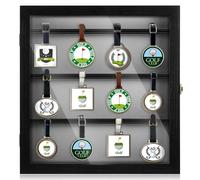 Silipull Golf Bag Tag Collection Display Case Holds 40 Bag Tags 16.54 x 15.35 x 1.77 Inch Wall Mount Wooden Shadow Box W/98% UV Acrylic Door Lockable Storage Display Box for Collection(Black, Grey)