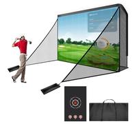 Silipull Golf Cage Net with Simulator Impact Screen 10x7 ft Heavy Steel Frame with 2 Net Side Barriers HD Blank Impact Screen and Target Cloth Golf Simulators Enclosure for Home Indoor Outdoor