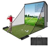 Silipull Golf Cage Net with Simulator Impact Screen Heavy Steel Frame with 2 Net Side Barriers HD Blank Impact Screen and Target Cloth Golf Simulators Enclosure for Home Indoor Outdoor