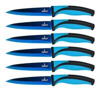 SiliSlick Steak Knife Set - Iridescent/Rainbow Titanium Coated Stainless Steel Knives - 5 inch / 12.7cm - (6 Blue Handle, Blue Blade)