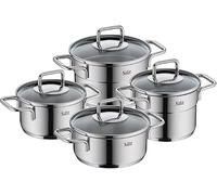 Silit Extra Cook Cookware Set of 4, Cooking Pots 16/20/24 cm with Glass Lid, Inner Scale, Wide Pouring Rim, Crominox Stainless Steel, Small Portions, Space-Saving, Stackable, Drip-Free