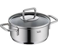 Silit Extra Cook Mini Stewing Pot 14 cm with Glass Lid, Inner Scale, Wide Pouring Rim, Quality, Dishwasher-Safe Crominox Stainless Steel, Small Portions, Stackable Space-Saving, Drip-Free
