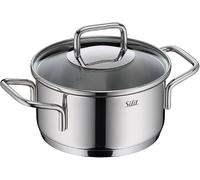 Silit Extra Cook Stewing Pot 16 cm with Glass Lid, Inner Scale, Wide Pouring Rim, High-Quality, Dishwasher Safe Crominox Stainless Steel, Small Cooking Pot, Optimal Heat Distribution, Induction