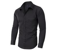 siliteelon Black Shirts Men Long Sleeve Smart Casual Dress Formal Shirt Non Iron Stretch Work Office Party Concerts Funeral Button Down Shirt with Pocket XXL