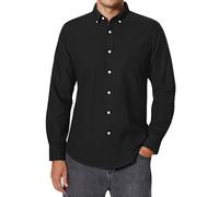 siliteelon Black Shirts Men Oxford Long Sleeve Regular Fit Casual Plain with Pocket Smart Dress Button Down Shirts for Men Adult XL