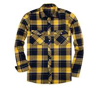 siliteelon Flannel Shirt Men Cotton Country Checked Men's Shirt Yellow Regular fit Plaid Shirt Casual Lumberjack Shirt for Men Western Work