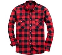 siliteelon Flannel Shirt Men Cotton Red Black Checked Shirt Men's Long Sleeve Regular fit Casual Plaid Shirt Lumberjack