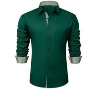 siliteelon Green Shirt Men Cotton Long Sleeve Dress Formal Button Down Shirt Plaid Fashion Smart Casual Regular Fit Interviews Work Shirts 3XL