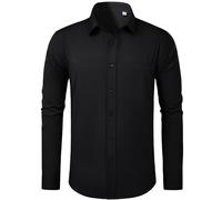 siliteelon Mens Black Shirts Long Sleeve 4-Way Stretch Dress Formal Smart Casual for Men Work Concerts Funeral Office Work Shirt with Pocket XL