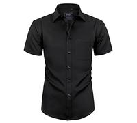 siliteelon Mens Black Shirts Short Sleeve Stretch Dress Regular Fit Casual Business Summer Shirt with Pocket XXL