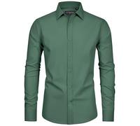 siliteelon Men's Dress Shirt Army Green Stain Shield Men's Long Sleeve Stretch Non Iron Business Casual Button Down Shirts