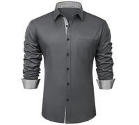siliteelon Mens Dress Shirts Grey Long Sleeve Smart Casual Dress Formal Shirts for Men Stretch Non Iron Business Interviews Office Work Shirts XXL