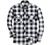 siliteelon Mens Flannel Shirts Country Checked Men's Shirt White Check Shirt Regular fit Plaid Shirt Cotton Lumberjack