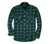 siliteelon Men's Long Sleeve Flannel Button Down Shirt, Green Black, XXL UK