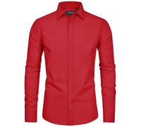 siliteelon Men's Long Sleeve Red Dress Shirts Shield Stretch Non Iron Business Casual Button Down Shirts