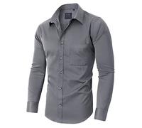 siliteelon Men's Long Sleeve Shirts Grey Dress Stretch No Iron Regular Fit Formal Shirt for Men Business Work Office Wedding Party Interviews Fashion Shirt with Pocket XL