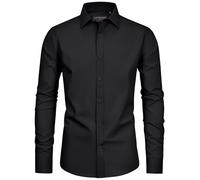 siliteelon Men's Long Sleeve Stain Shield Mens Dress Formal Shirts Black Stretch Non Iron Business Casual Button Down Shirts