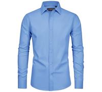 siliteelon Men's Long Sleeve Stain Shield Mens Dress Formal Shirts Blue Stretch Non Iron Business Casual Button Down Shirts