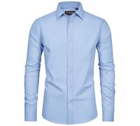 siliteelon Men's Long Sleeve Stain Shield Mens Dress Formal Shirts Light Blue Stretch Non Iron Business Casual Button Down Shirts